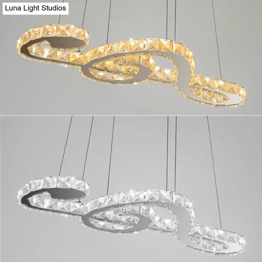 Minimalist Led Musical Note Pendant Light: Crystal Chandelier Lamp For Clothing Store Chrome / 25