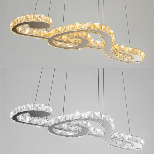 Musical Note Pendant Led Chandelier - Sparkling Crystal Design For Fashion Stores Chrome / 25’ White