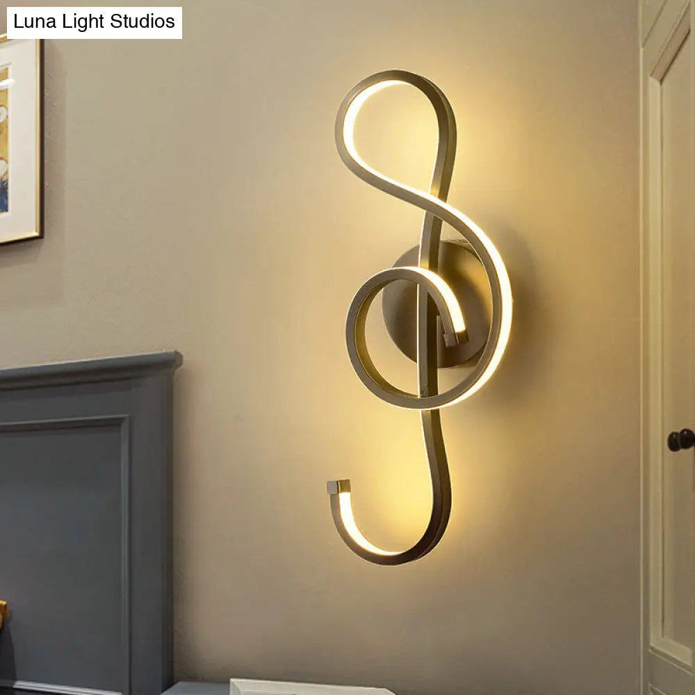 Musical Note Wall Mounted Lamp: Modernist Iron Sconce With Led Surface In Black/White - Warm/White