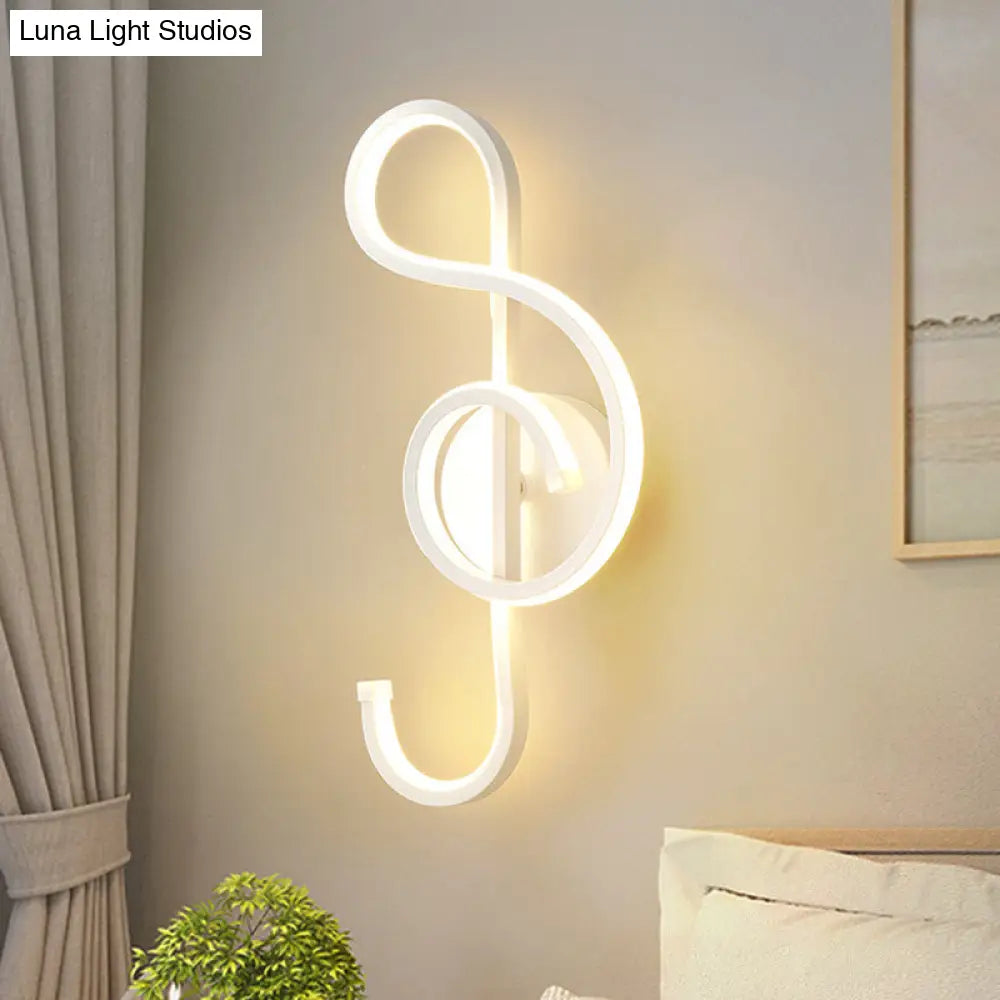 Musical Note Wall Mounted Lamp: Modernist Iron Sconce With Led Surface In Black/White - Warm/White