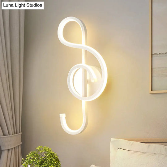 Musical Note Wall Mounted Lamp: Modernist Iron Sconce With Led Surface In Black/White - Warm/White