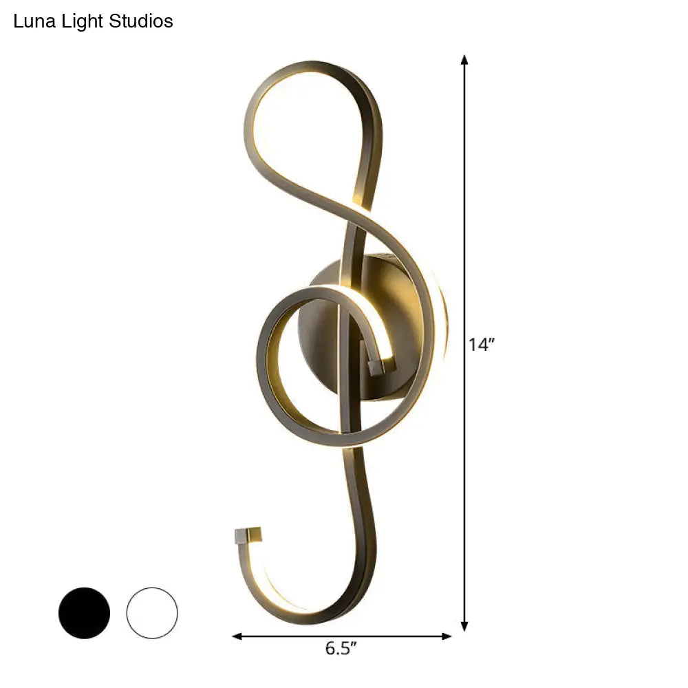 Musical Note Wall Mounted Lamp: Modernist Iron Sconce With Led Surface In Black/White - Warm/White