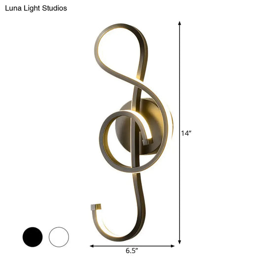 Musical Note Wall Mounted Lamp: Modernist Iron Sconce With Led Surface In Black/White - Warm/White