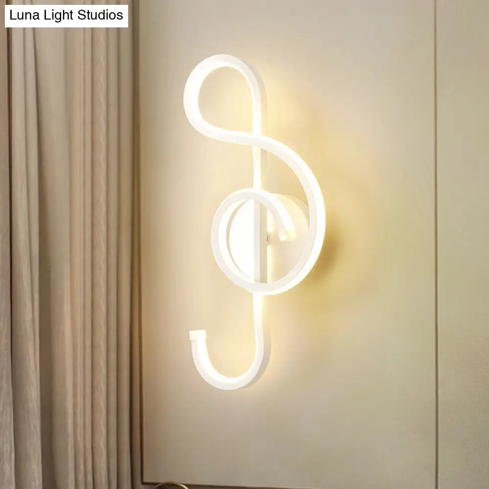 Musical Note Wall Mounted Lamp: Modernist Iron Sconce With Led Surface In Black/White - Warm/White