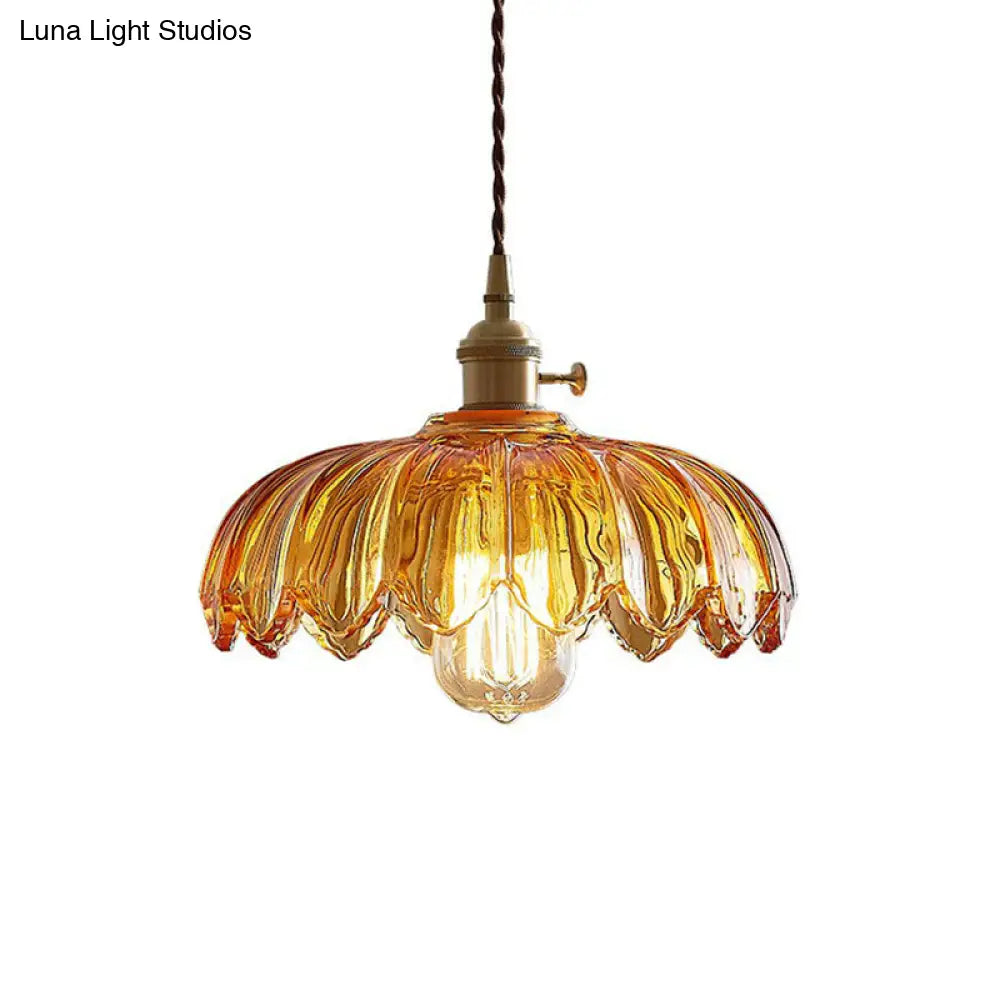 Nadia - Glass Flower Ceiling Light: Industrial Scalloped Pendant