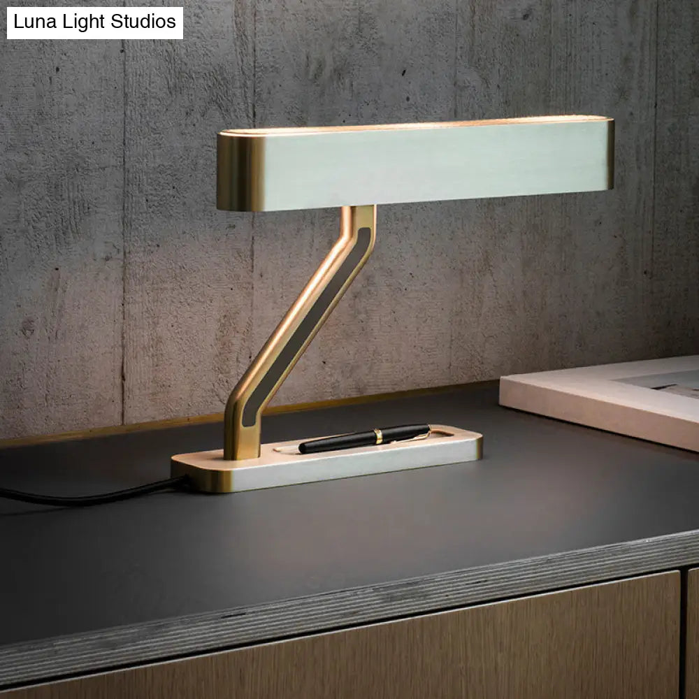 Contemporary Led Night Stand Lamp With Tray Base - Gold Metal Oval Table Lighting