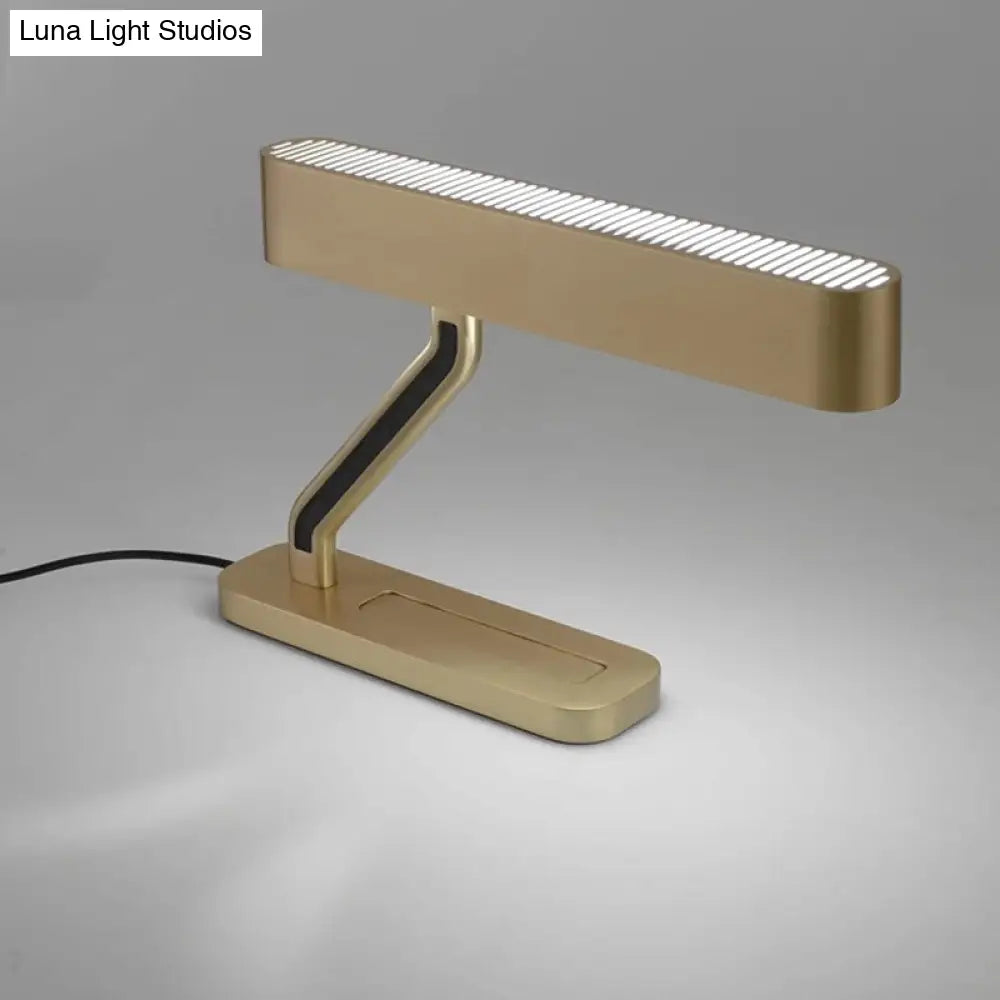 Contemporary Led Night Stand Lamp With Tray Base - Gold Metal Oval Table Lighting