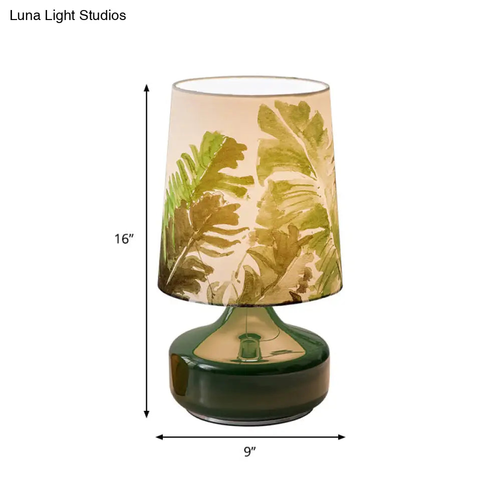 Nadia - Nordic Barrel Night Lamp: Green Leaves Pattern