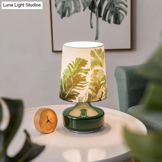 Nadia - Nordic Barrel Night Lamp: Green Leaves Pattern