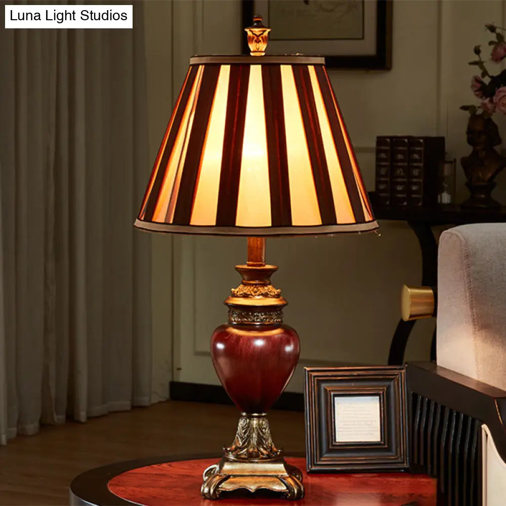 Vintage Style Red Brown Tapered Night Table Lamp - 1-Head Desk Light For Guest Room