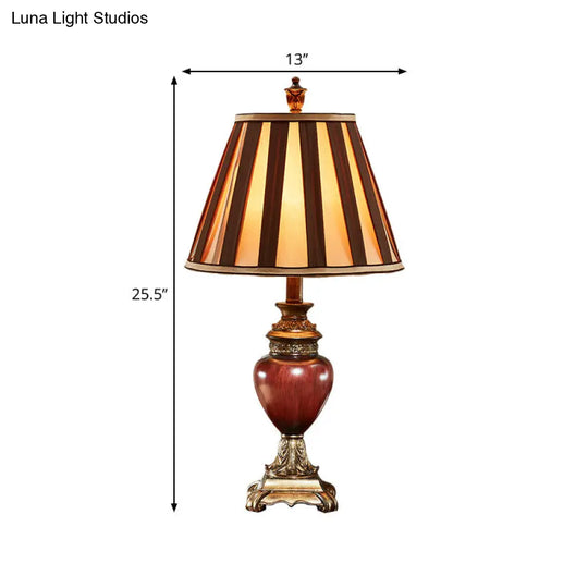 Vintage Style Red Brown Tapered Night Table Lamp - 1-Head Desk Light For Guest Room