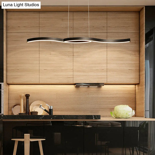 Contemporary Wavy Island Lighting: Modern Led Hanging Light For Dining Room