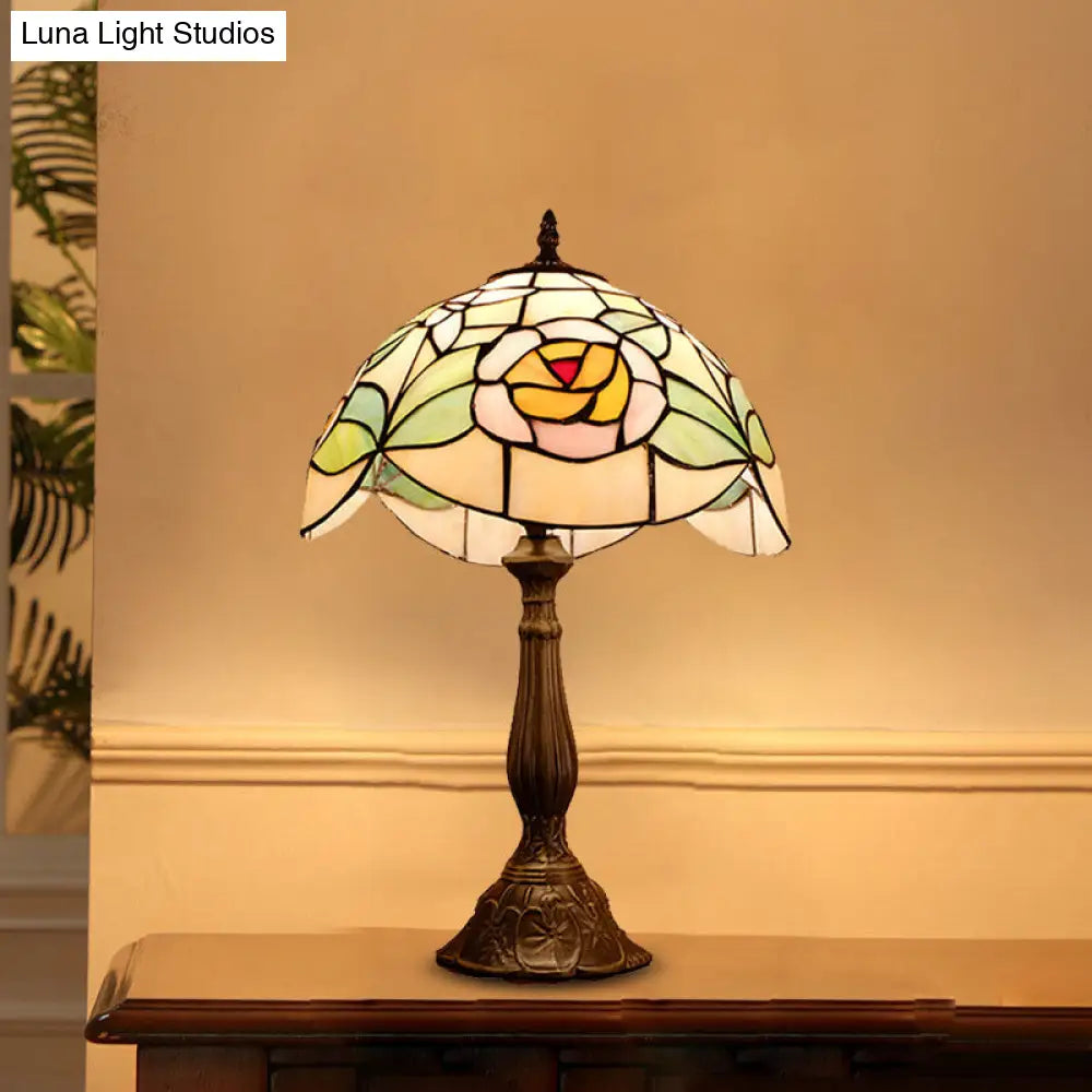 Mediterranean Cut Glass Night Lamp With Rose Pattern Bronze