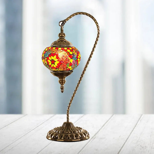 Naomi - Traditional Red/White/Yellow Glass Desk Lamp With Metal Base Red