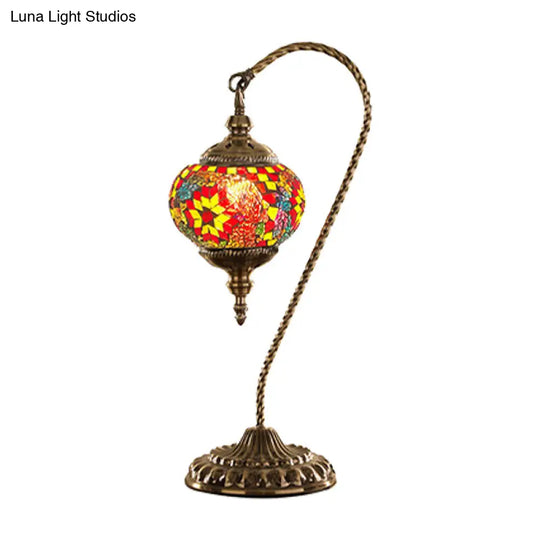 Traditional Red/White/Yellow Glass Table Lamp For Coffee Shop Nights - Global Design With Metal Base