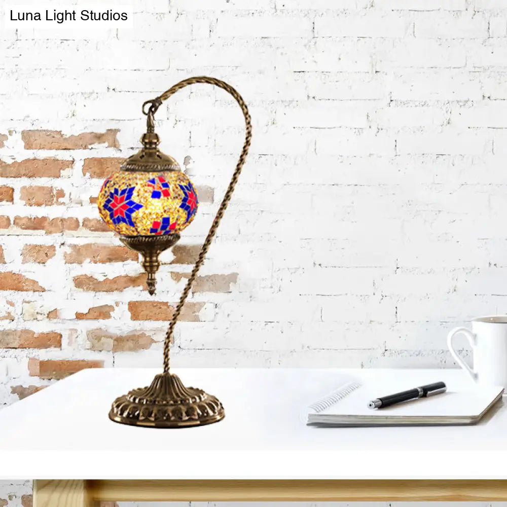 Naomi - Traditional Red/White/Yellow Glass Desk Lamp With Metal Base