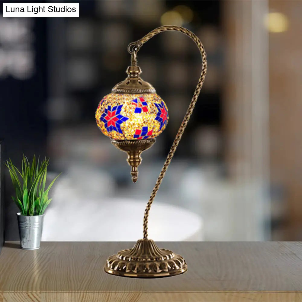 Traditional Red/White/Yellow Glass Table Lamp For Coffee Shop Nights - Global Design With Metal Base