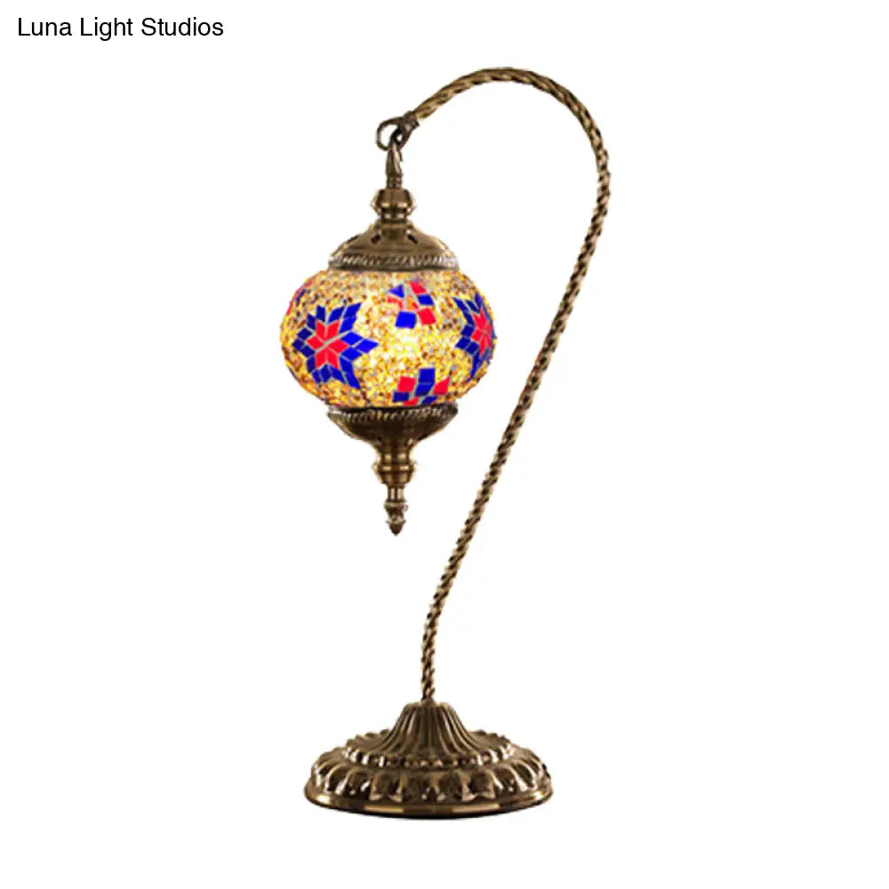 Naomi - Traditional Red/White/Yellow Glass Desk Lamp With Metal Base