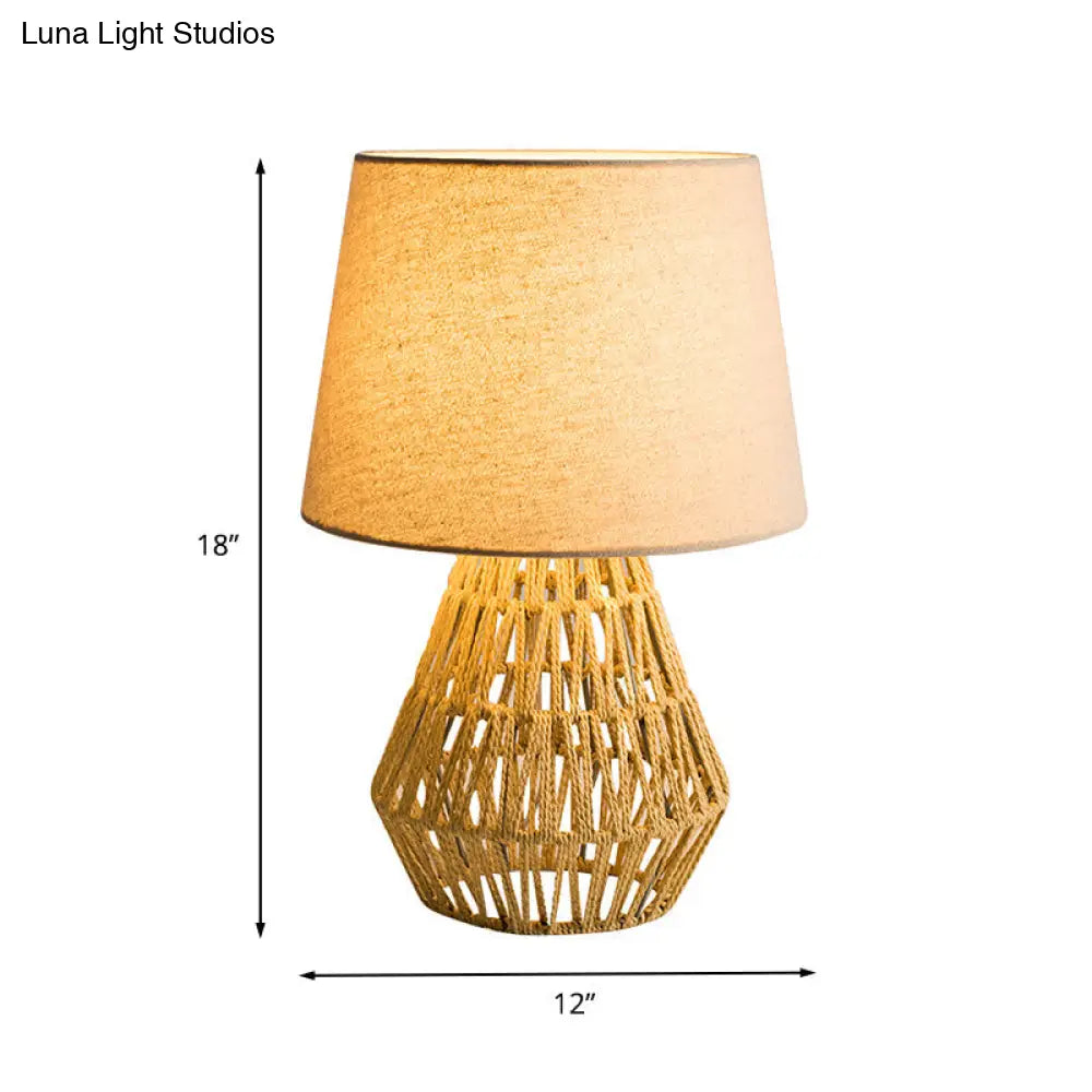 Nordic Table Lamp - Flaxen Empire Shade Nightstand Light With Rope Woven Urn Base