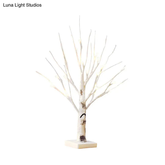 Birch Inspired Plastic Desk Lamp: Decorative Led White Night Light For Living Room