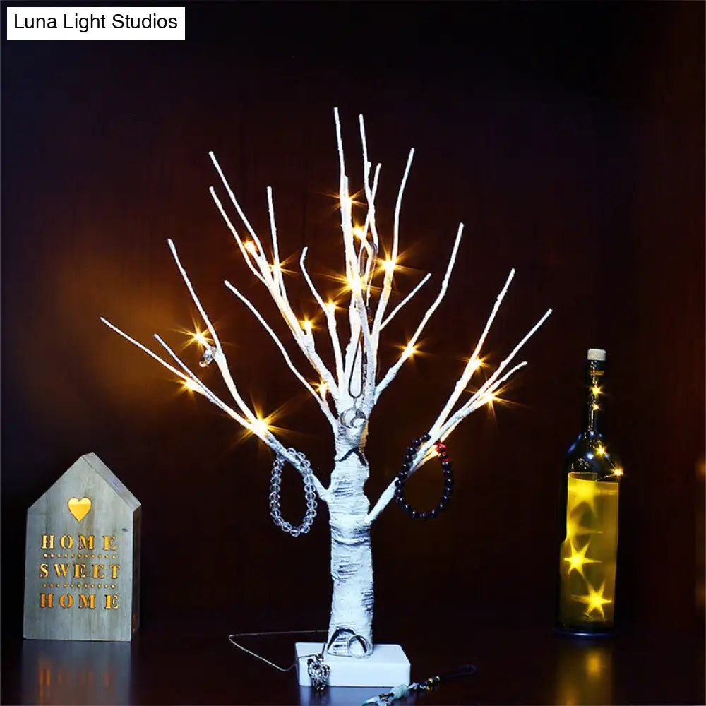 Birch Inspired Plastic Desk Lamp: Decorative Led White Night Light For Living Room