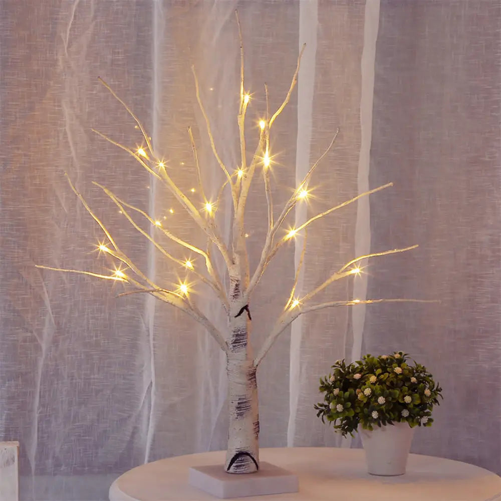 Nashira - Plastic Birch Desk Lamp: Decorative Led White Night Table Lighting