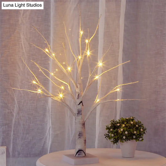 Birch Inspired Plastic Desk Lamp: Decorative Led White Night Light For Living Room