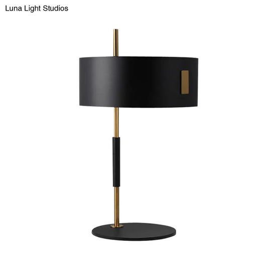 Minimalistic Black And Brass Round Night Lamp: Stylish Metal Table Light For Living Room