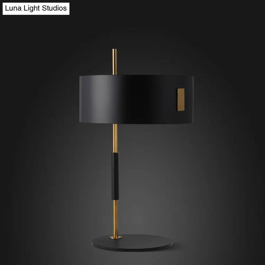 Minimalistic Black And Brass Round Night Lamp: Stylish Metal Table Light For Living Room