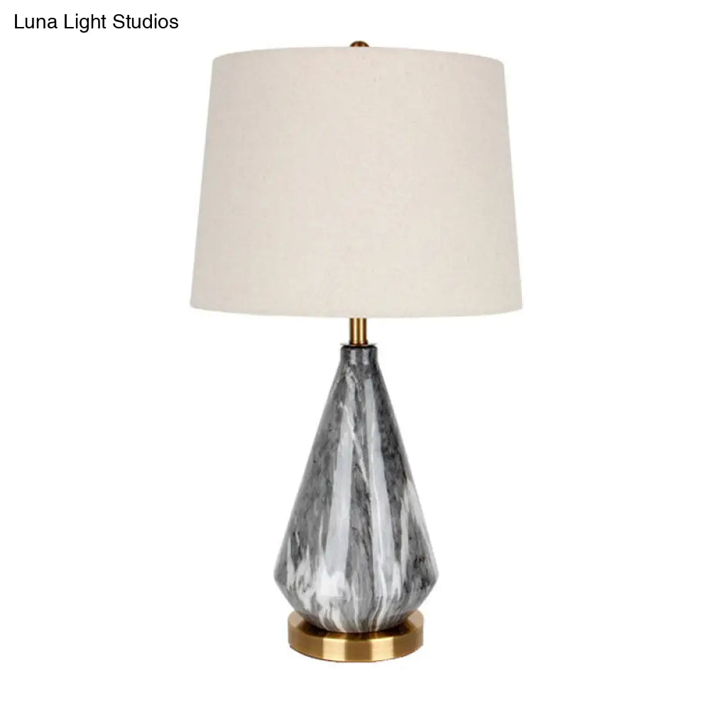 Minimalist Drum Table Lamp With Diamond Ceramic Base In Black/White - Perfect For Nightstands