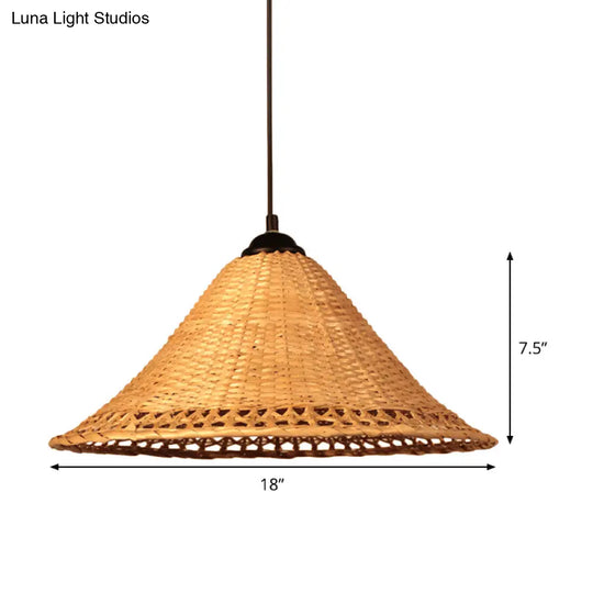 Natural Bamboo Hanging Pendant Lamp: Asia Cone Hat Design Brown Ideal For Dining Room Ceiling