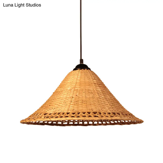 Natural Bamboo Hanging Pendant Lamp: Asia Cone Hat Design Brown Ideal For Dining Room Ceiling