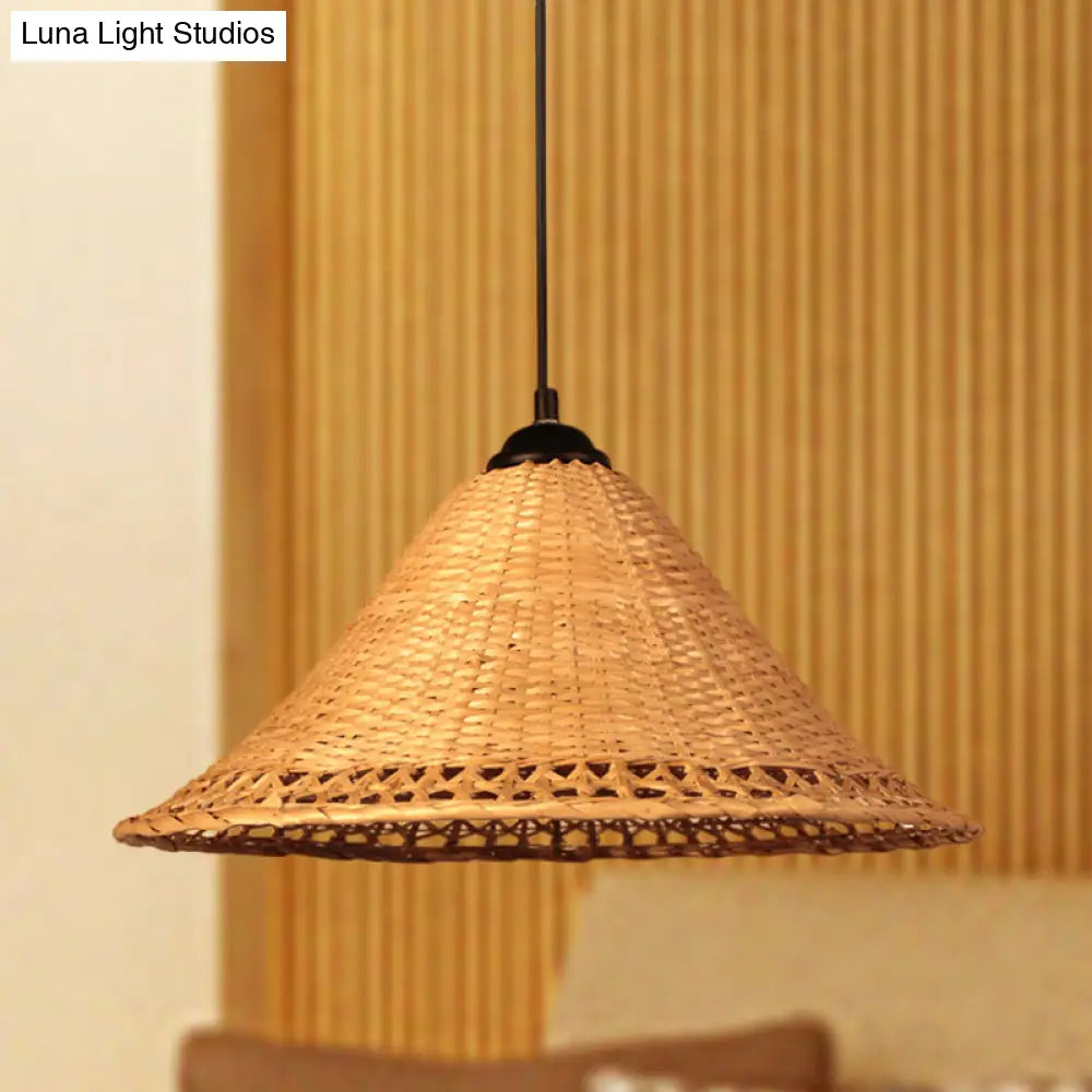 Natural Bamboo Hanging Pendant Lamp: Asia Cone Hat Design Brown Ideal For Dining Room Ceiling