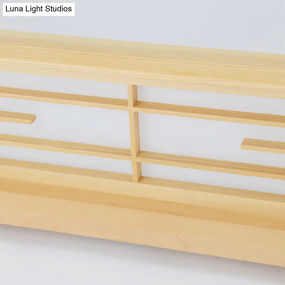 Natural Wood Led Ceiling Light Fixture - Simple Box Flush Lighting For Bedroom (14’/18’/21.5’