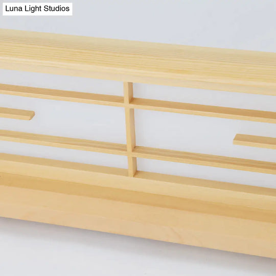 Natural Wood Led Ceiling Light Fixture - Simple Box Flush Lighting For Bedroom (14’/18’/21.5’