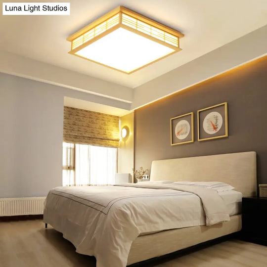 Natural Wood Led Ceiling Light Fixture - Simple Box Flush Lighting For Bedroom (14/18/21.5 W) In