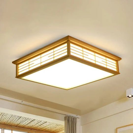 Natural Wood Led Ceiling Light Fixture - Simple Box Flush Lighting For Bedroom (14’/18’/21.5’