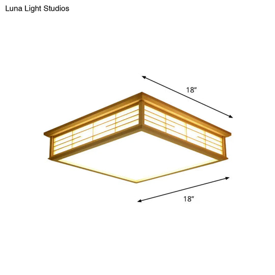 Natural Wood Led Ceiling Light Fixture - Simple Box Flush Lighting For Bedroom (14/18/21.5 W) In