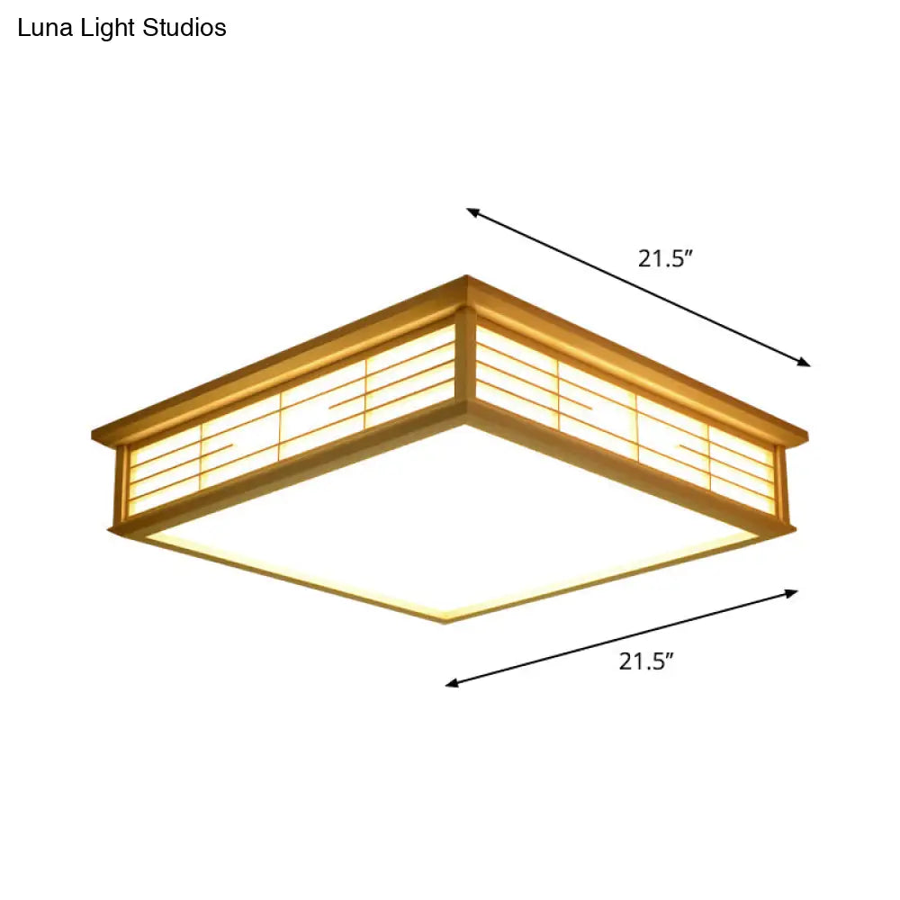 Natural Wood Led Ceiling Light Fixture - Simple Box Flush Lighting For Bedroom (14/18/21.5 W) In