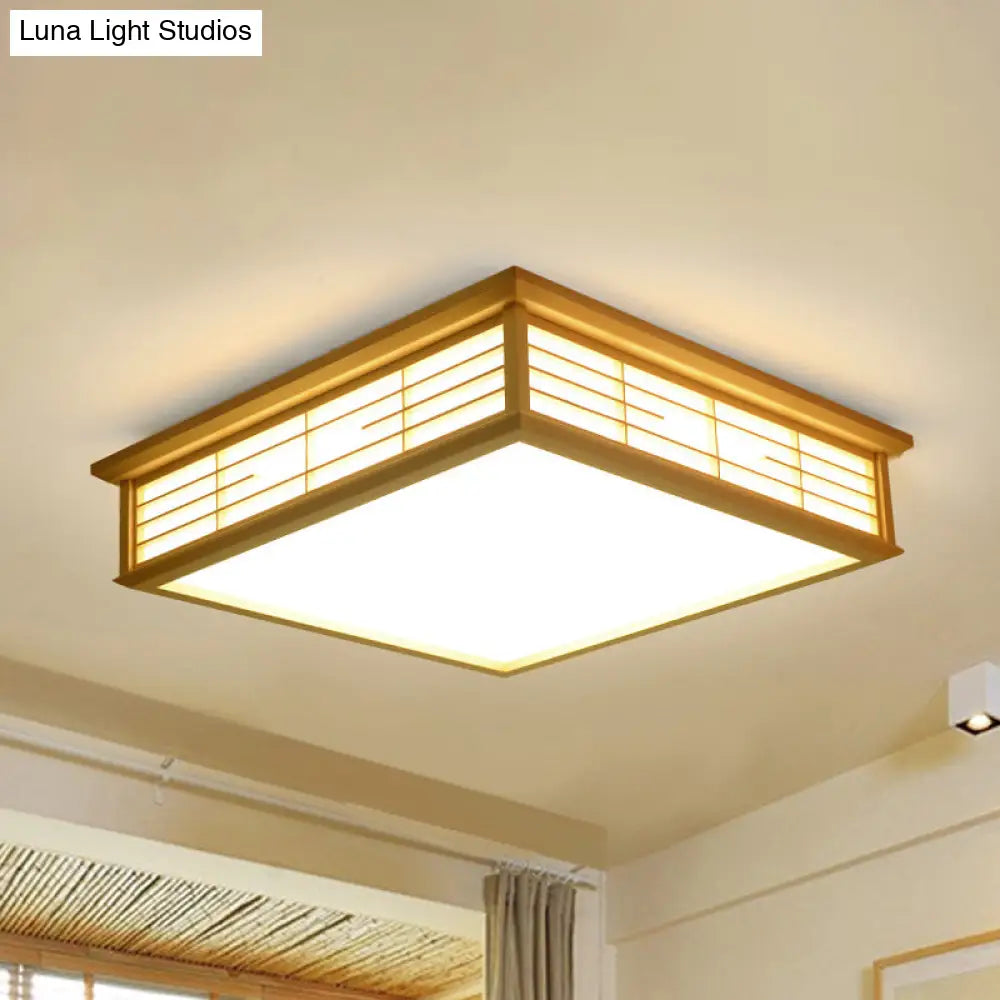 Natural Wood Led Ceiling Light Fixture - Simple Box Flush Lighting For Bedroom (14/18/21.5 W) In