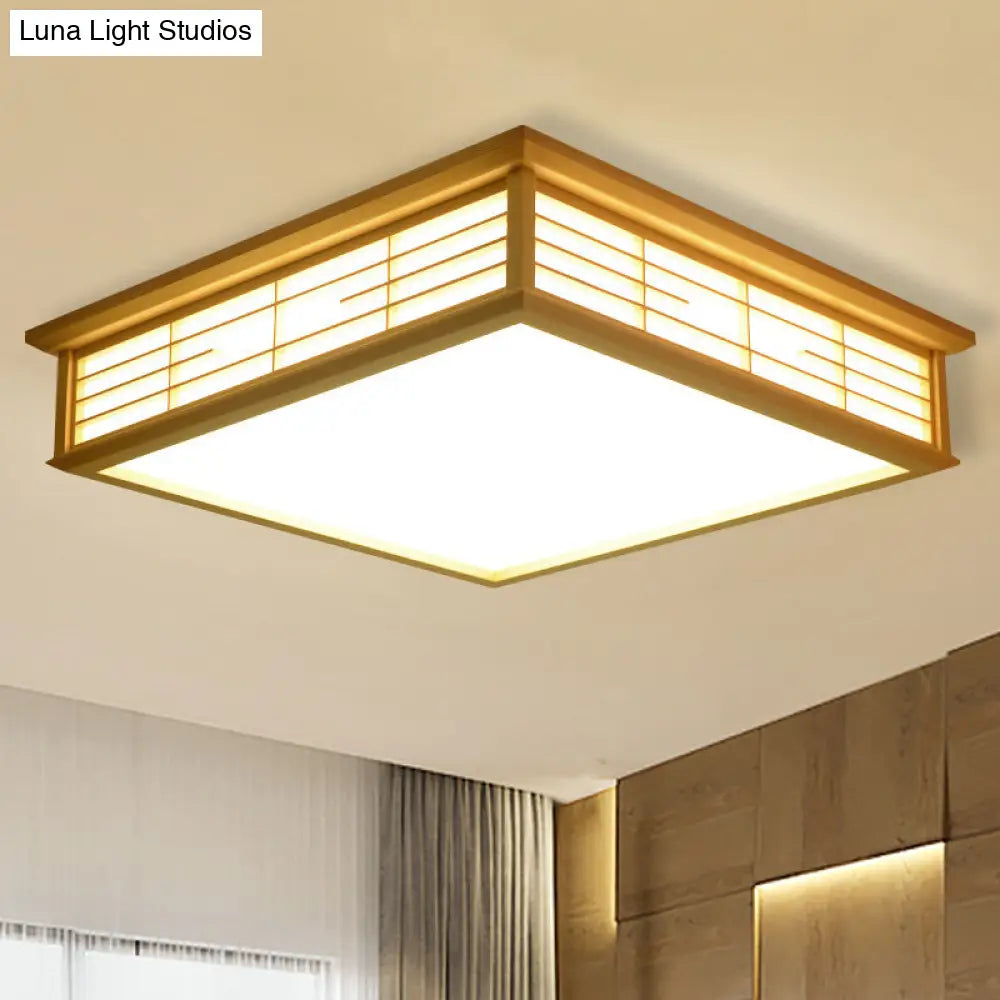 Natural Wood Led Ceiling Light Fixture - Simple Box Flush Lighting For Bedroom (14/18/21.5 W) In