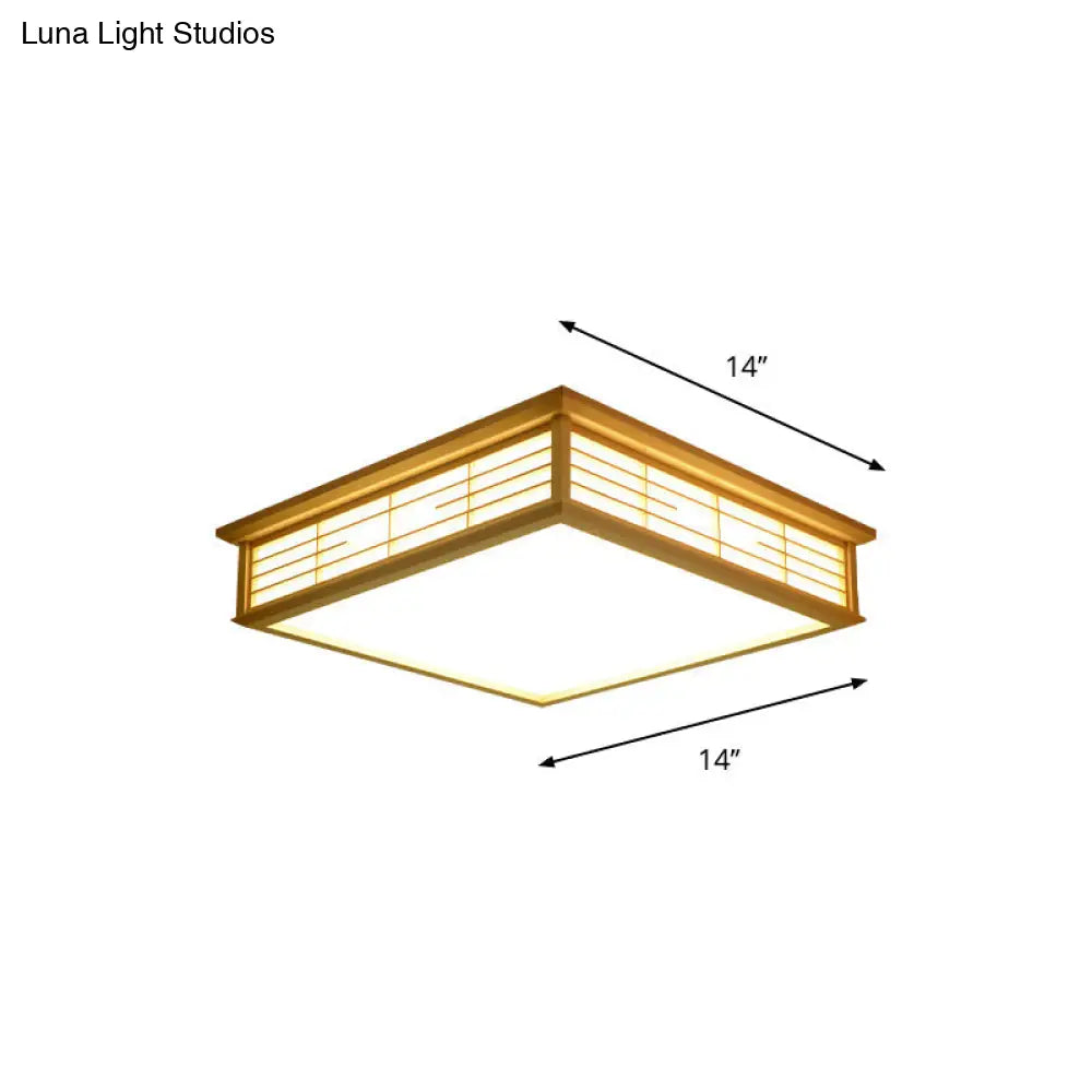 Natural Wood Led Ceiling Light Fixture - Simple Box Flush Lighting For Bedroom (14/18/21.5 W) In