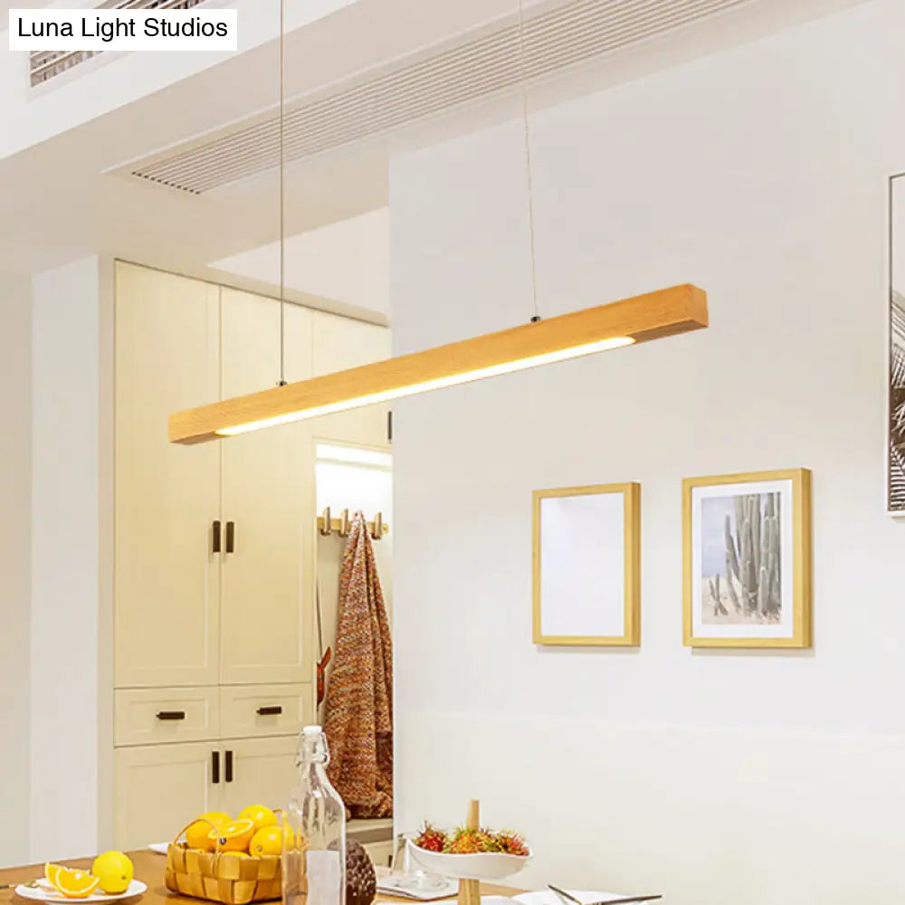 Natural Wood Linear Island Pendant Light - Simple Hanging Lamp