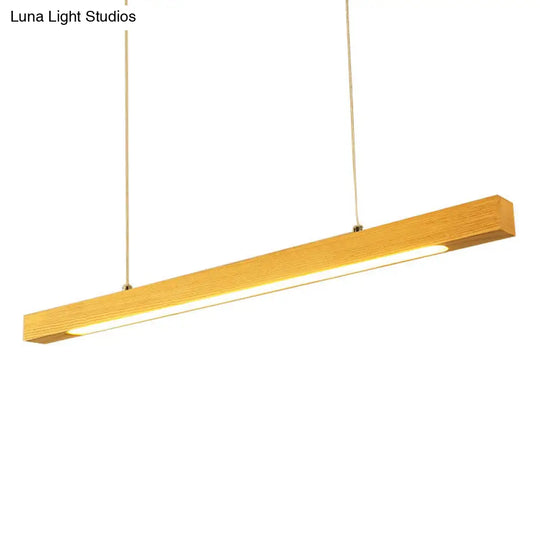 Natural Wood Linear Island Pendant Light - Simple Hanging Lamp