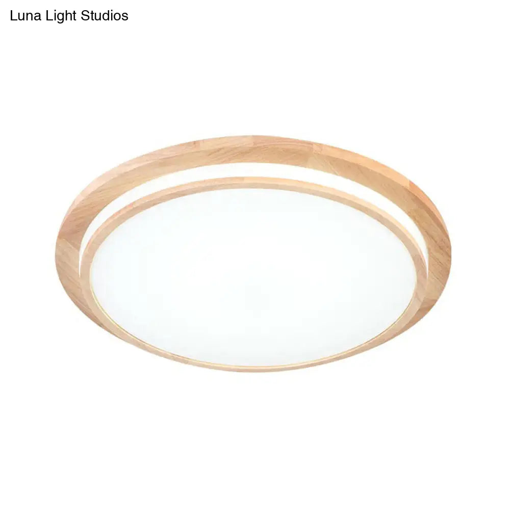 Natural Wood Round Led Ceiling Mount Lamp In Warm/White Light 15/18/23 Dia - Simplicity & Elegance