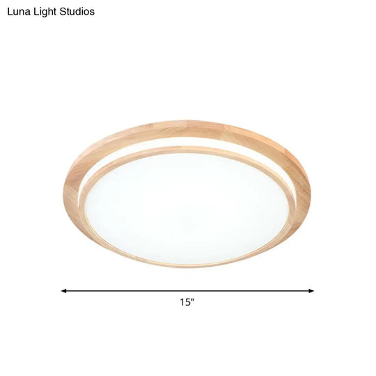 Natural Wood Round Led Ceiling Mount Lamp In Warm/White Light 15/18/23 Dia - Simplicity & Elegance