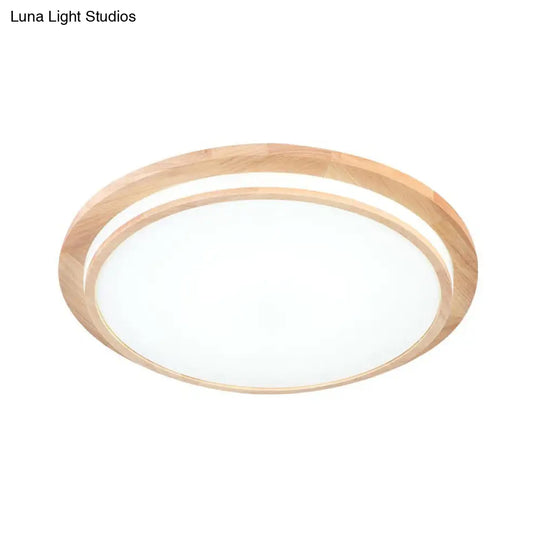 Natural Wood Round Led Ceiling Mount Lamp In Warm/White Light 15’/18’/23’ Dia - Simplicity &