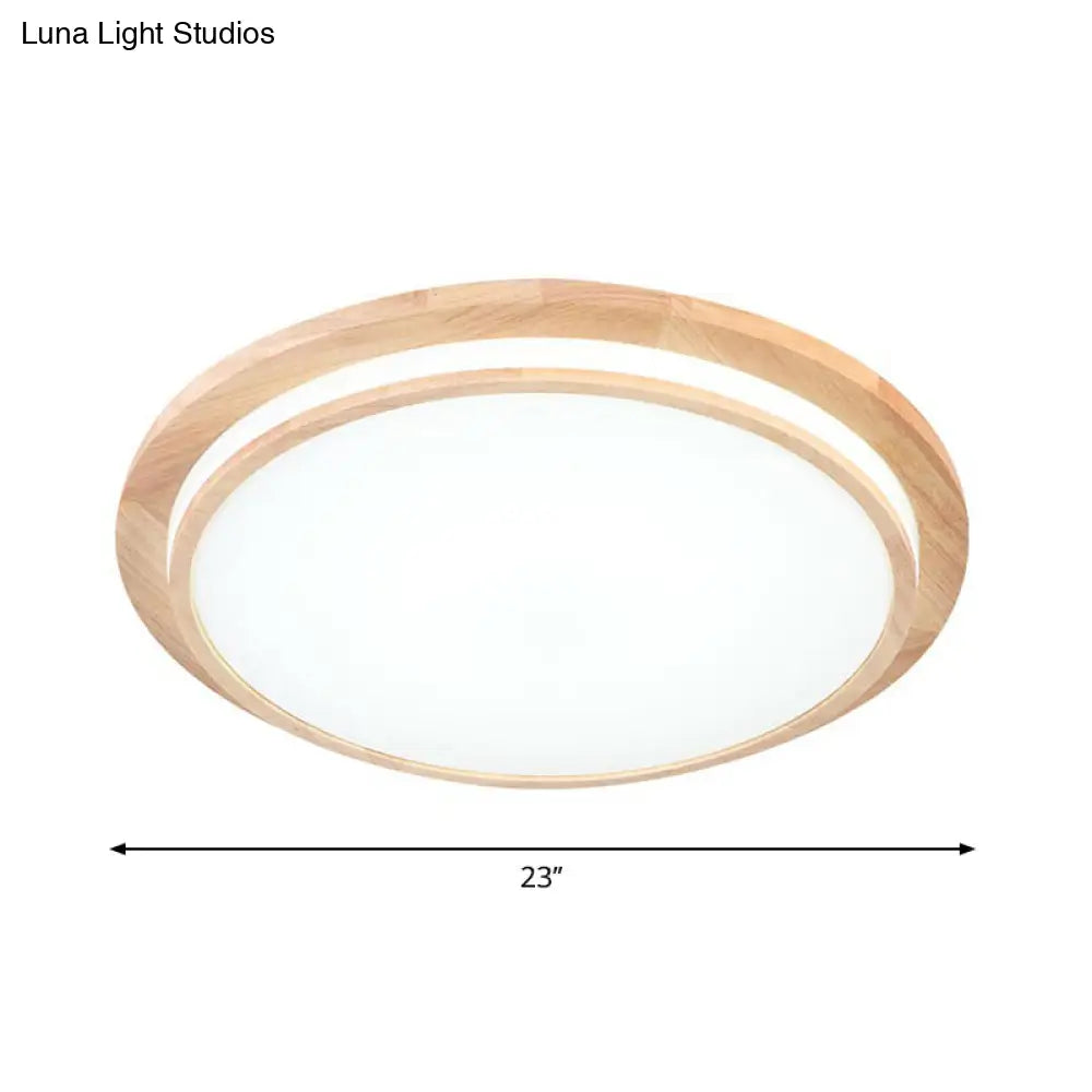 Natural Wood Round Led Ceiling Mount Lamp In Warm/White Light 15/18/23 Dia - Simplicity & Elegance