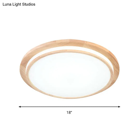 Natural Wood Round Led Ceiling Mount Lamp In Warm/White Light 15/18/23 Dia - Simplicity & Elegance