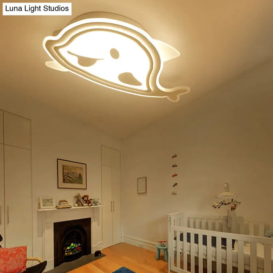 Naughty Dolphin Acrylic Led Flush Mount Light - Perfect For Girls Bedroom White / Warm